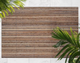 Tapis d'extérieur clôture en bois clair, Tapis d'extérieur marron pour terrasse, Moquette imperméable en vinyle bronze, Carpette en bois, plastique
