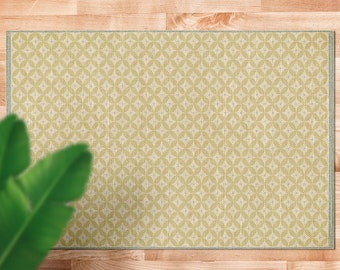 Cute In Circles Honey Blue Vinyl Mat, Yellow Floorcloth Vinyl Mat, Beige Linoleum Floor, Geometric Vinyl Area Carpet