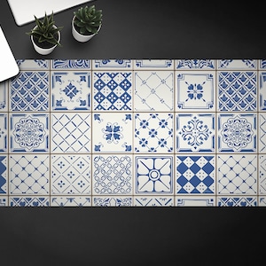 Bureauonderlegger met Azulejos-patroon, witte tafelbeschermeraccessoires, blauwe toetsenbordpad, Tiles Desktop Blotter
