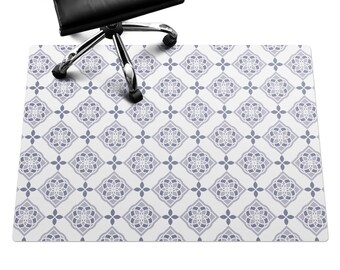Tapete geométrico con flores para silla, protector de suelo para silla de oficina azul marino, protector de suelo para silla, tapete estampado para silla de escritorio, tapete para silla de computadora