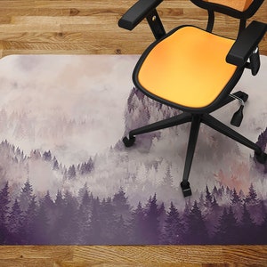 Purple Mountain Sunset Chair Mat Carpet, Beige Glass Chair Mat, Purple Office Vinyl Floor Mat, Nature Floor Protector Mat image 1