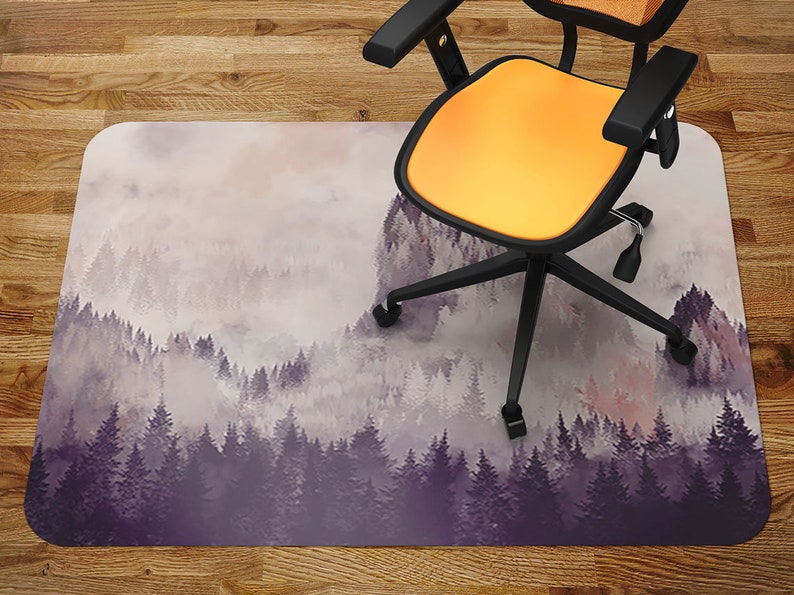 Purple Mountain Sunset Chair Mat Carpet, Beige Glass Chair Mat, Purple Office Vinyl Floor Mat, Nature Floor Protector Mat image 1