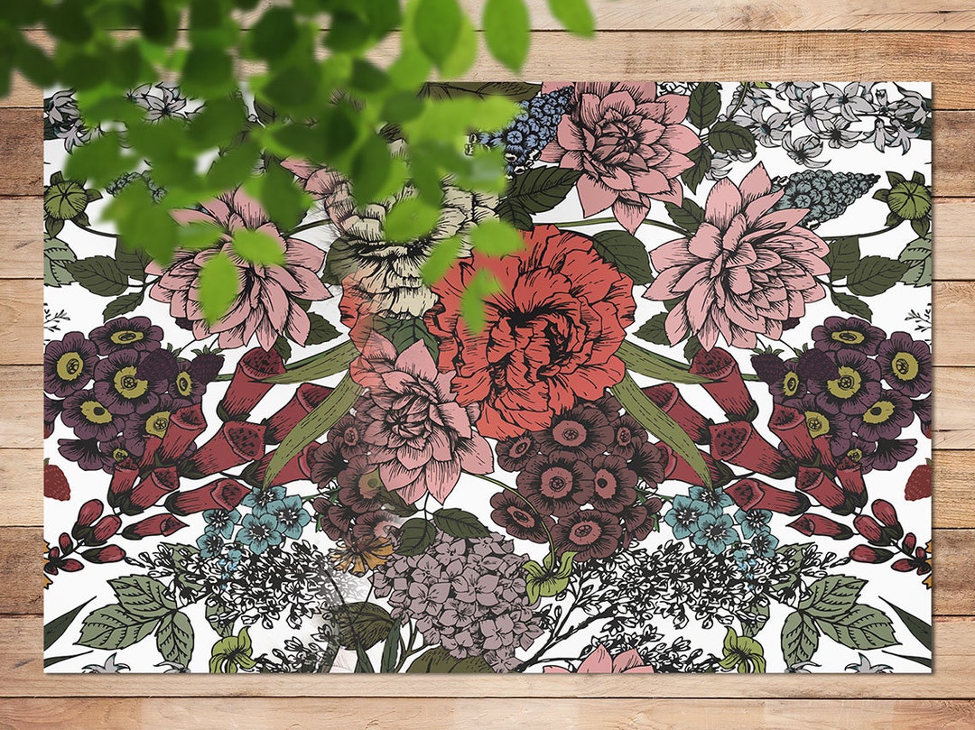 Colorful Hydrangeas Vinyl Rug, Green Vinyl Runner, Red Floorcloth Vinyl ...