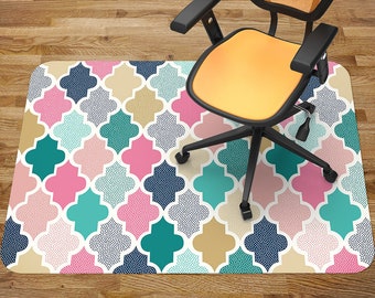 Morocco Dots Doodle Pattern Chair Mat Carpet, Blue Glass Chair Mat, Pink Office Vinyl Floor Mat, Multicolor Floor Protector Mat