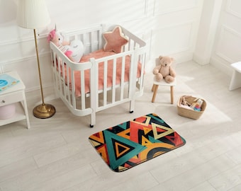 Colorful Triangles Soft Kids Rug, Orange Kids Decorations, Newborn Baby Room Carpet, Patterned Children's Carpet, Baby Shower Gift,