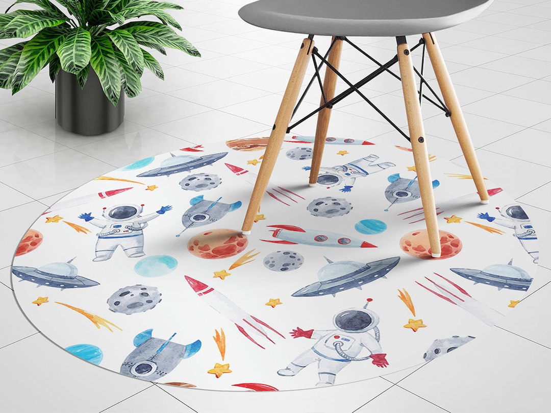 Tapis Rond Intérieur/extérieur - Motif Astronaute Exploration - 92 Cm Ou 160 Cm, Microfibre Antidérapante - Pour Salon, Cuisine, Camping