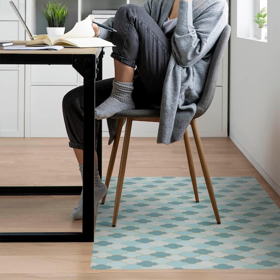 Moroccan Mosaic Computer Chair Mat, Turquoise Office Chair Mat