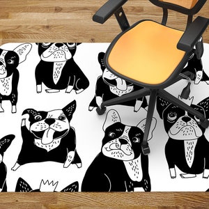 Happy Dogs Chair Mat, Black Office Vinyl Floor Mat, White Floor Protector Mat, Animals Chair Carpet