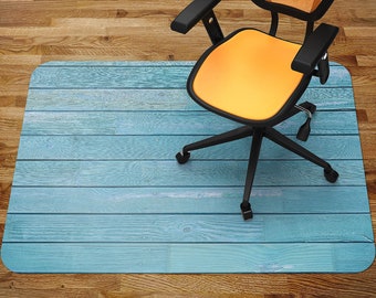 Turquoise Wooden Boards Chair Mat Carpet, Blue Glass Chair Mat, Blue Office Vinyl Floor Mat, Plank Floor Protector Mat