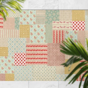 Tapis d'extérieur à motifs Pathwork couleur bonbon clair, Tapis d'extérieur beige pour terrasse, Tapis imperméable en vinyle rouge, Carpette en plastique