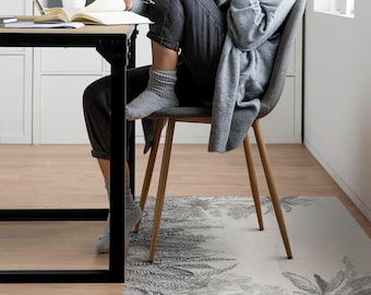 Tapete para silla de oficina con ilustración tropical, tapete en escala de grises, protector de suelo para silla de oficina, protector de suelo para silla con plantas, tapete para silla de escritorio