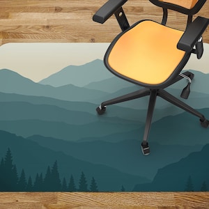Mountains Chair Mat Carpet, Blue Glass Chair Mat, Beige Office Vinyl Floor Mat, Nature Floor Protector Mat