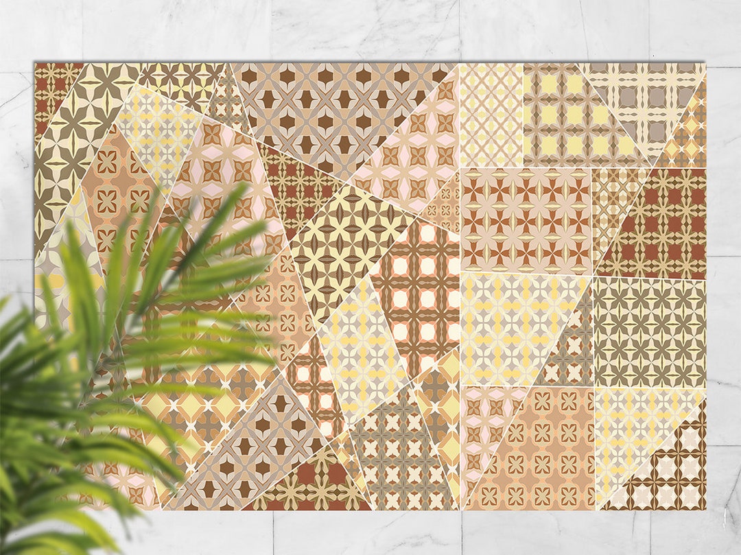 Brown Broken Glass Tiles Pattern Outdoor Rug, Bronze Outdoor Mat for Patio, Beige Vinyl ...