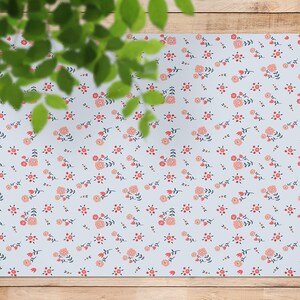Red Wildflowers In The Countryside Vinyl Rug, Gray Vinyl Runner, Red Floorcloth Vinyl Mat, Flowers Linoleum Floor