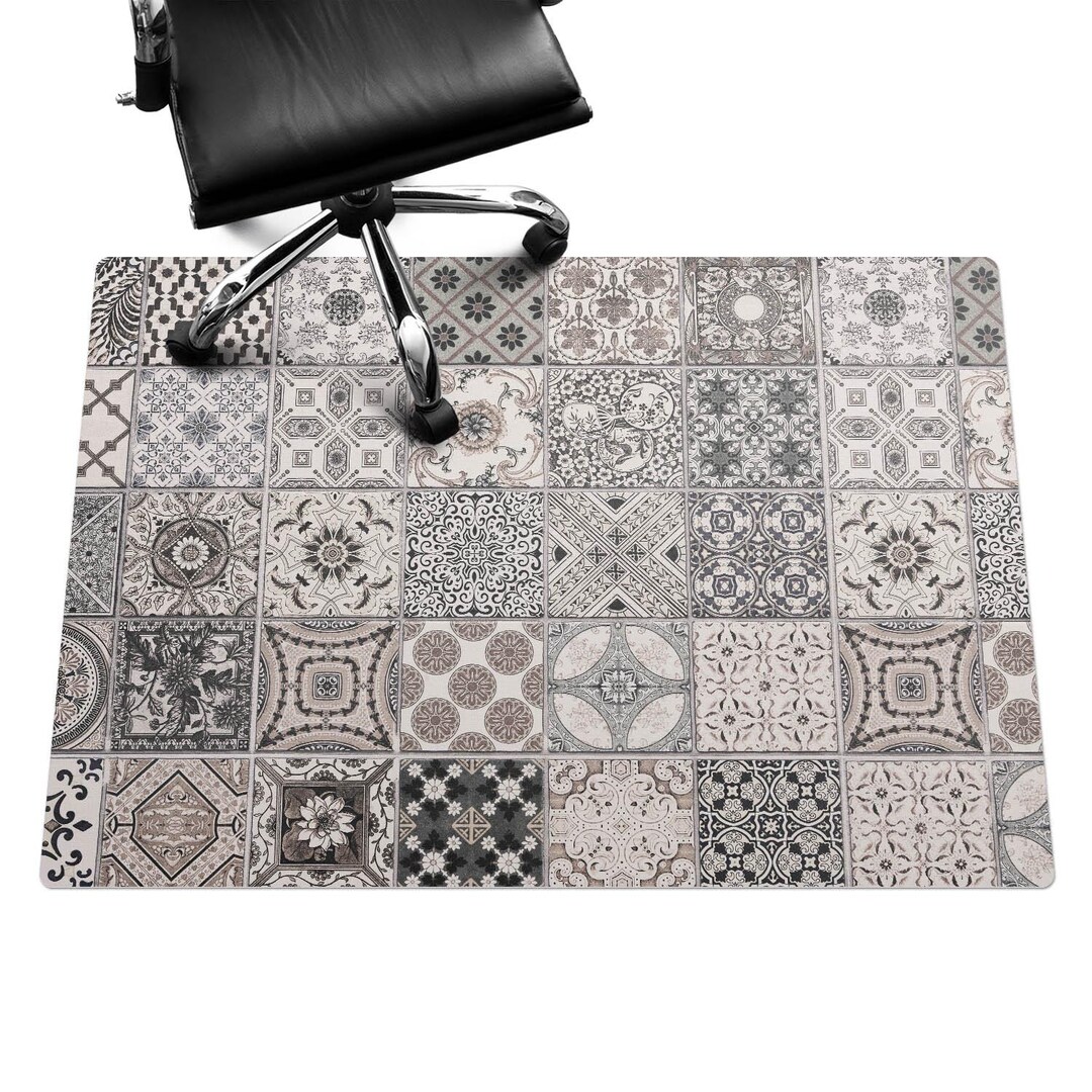 Retro Style Tiles Chair Mat, Gray Office Chair Floor Protector, Chair ...