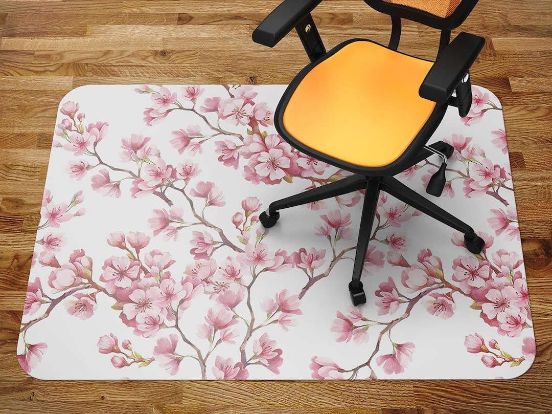 Cherryblossom Chair Mat Pink Office Vinyl Floor Mat White Floor Protector Mat Floral Chair Carpet Etsy