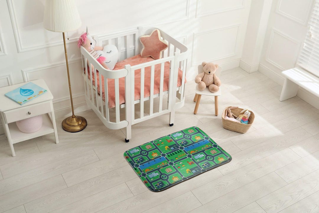 City Roads Streets Soft Kids Rug, Green Kids Decorations, Children's ...