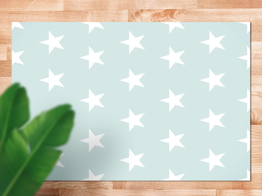 Minimalist of White Stars on A Pastel Green Color Vinyl Rug, Mint Vinyl ...