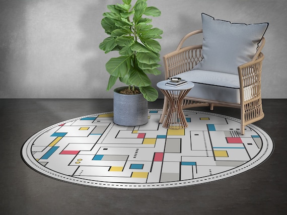Yellow Mondrian Pattern Print Floor Mat main image 1