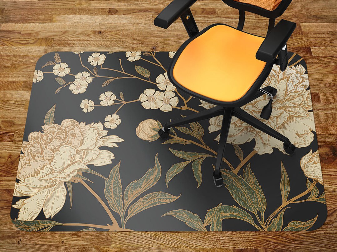 Bohemian Flowers Chair Mat, Beige Wood Floor Protection Mat, Orange Modern  Decoration, Autumn High Chair Mat, Waterproof Mat 