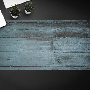 Gray Blue Wood Desk Mat, Gray Table Protector Accessories, Blue Keyboard Pad, Plank Desktop Blotter
