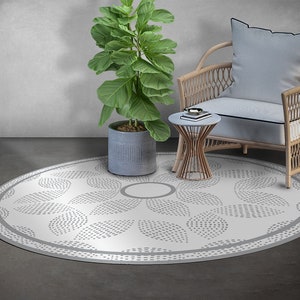 Glade Round Carpet Vinyl, White Vinyl Rug, Gray Round Mat, Ornament Round Linoleum Area Mat