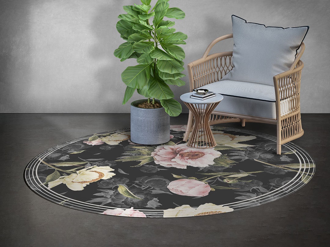 Nightingale Round Carpet Vinyl, Pink Vinyl Rug, Black Round Mat ...