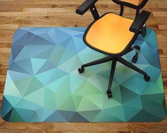 Optical Illusion Green Blue Triangles Chair Mat, blue Office Vinyl Floor Mat, green Floor Protector Mat, Geometric Chair Carpet