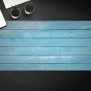 Turquoise Wooden Boards Desk Mat, Blue Table Protector Accessories, Blue Keyboard Pad, Plank Desktop Blotter