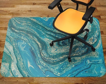 Shades Blue Marble Chair Mat Carpet, Blue Glass Chair Mat, Blue Office Vinyl Floor Mat, Stone Floor Protector Mat