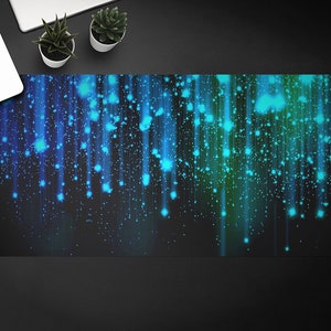 Shooting Stars Desk Pad, Blue Keyboard Pad, Indigo Desktop Blotter, Lights Desk Protective Mat