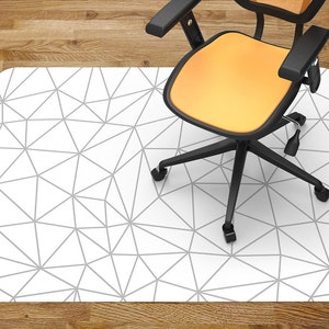Scandinavian Style Chair Mat, Gray Office Vinyl Floor Mat, White Floor Protector Mat, Geometric Chair Carpet