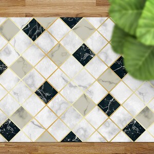 Marble Olive Gray Black Vinyl Mat, Beige Floorcloth Vinyl Mat, Gray Linoleum Floor, Marble Vinyl Area Carpet