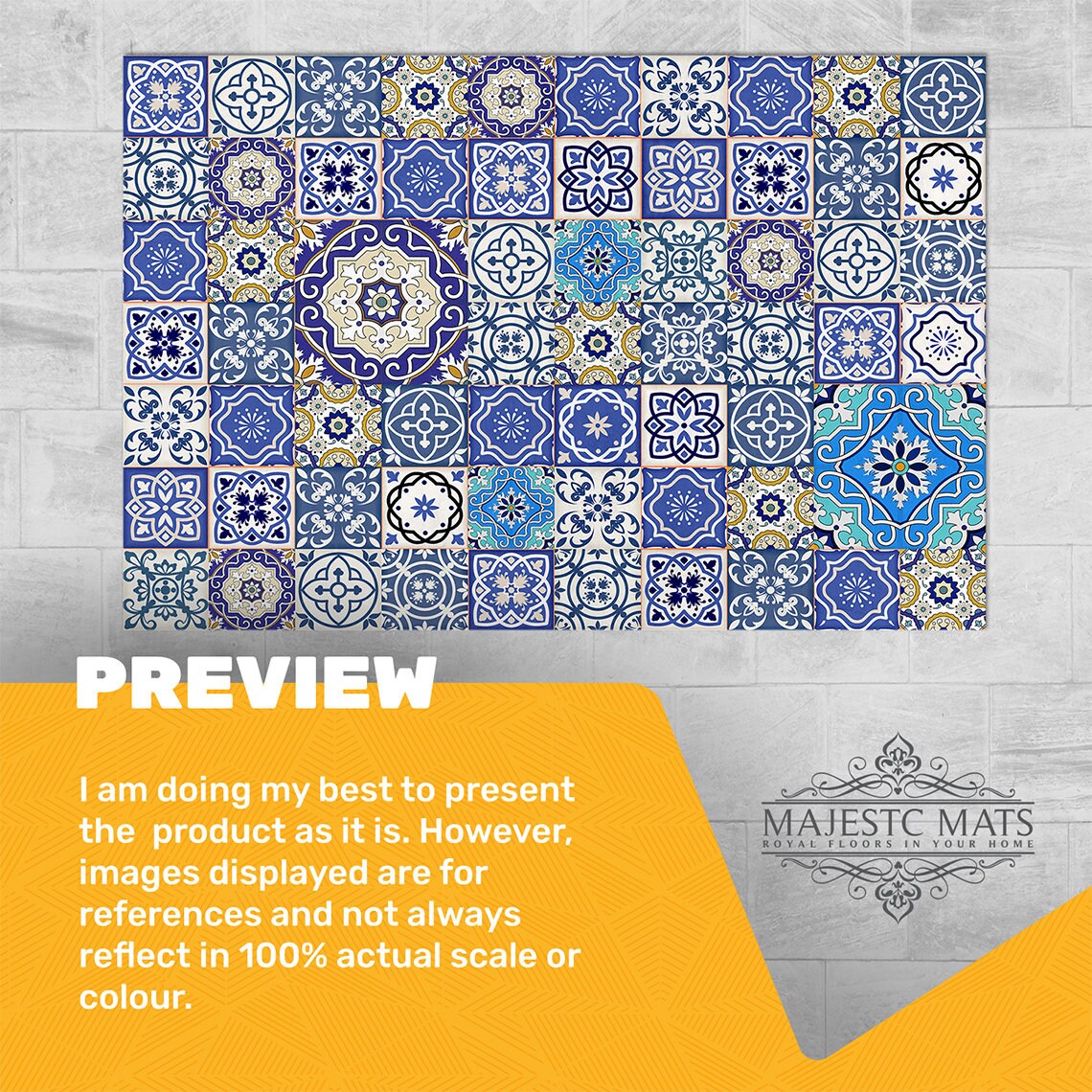 Portugal Rug Blue Shaded Portugal Tiles Rug Vinyl Mat, Blue Floorcloth Vinyl Mat ...