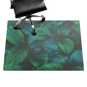 Tropical Leaves Computer Chair Mat, Green Office Chair Mat, Chair Mat, Plants Vinyl Floor Protector, Chair Floor Protector