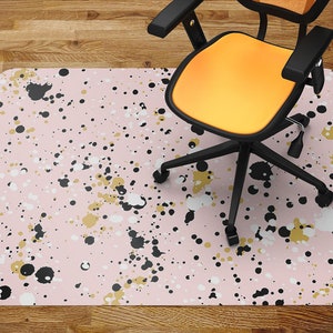 Hand Drawn Paint Splgrayes Chair Mat Carpet, Pink Glass Chair Mat, Black Office Vinyl Floor Mat, Abstract Floor Protector Mat