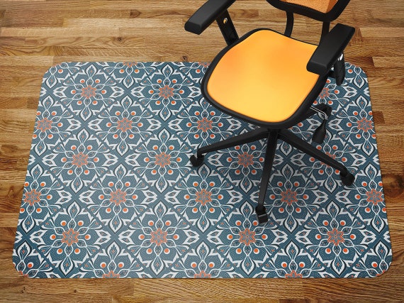 Vinyl floor mat for office chair Persian blue pattern 