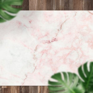 Pink Marble Bold Contrasting Veining Natural Vinyl Mat, Pink Floorcloth Vinyl Mat, White Linoleum Floor, Marble Vinyl Area Carpet