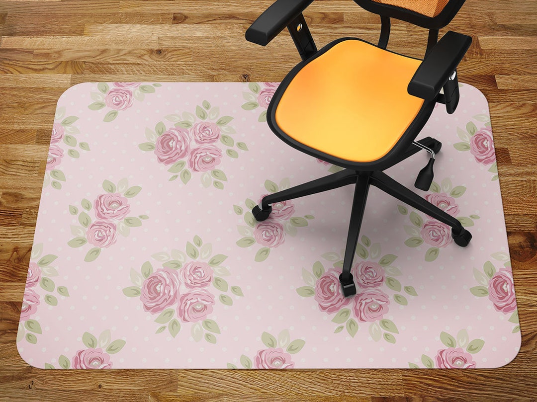 Pink Set of Cute Shabby Chic Roses Chair Mat Carpet, Pink Glass