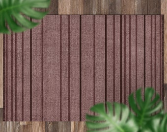 Fabric Texture Burgundy Dark Stripes Outdoor Rug, Brown Outdoor Mat For Patio, Red Vinyl Waterproof Carpet, Striped Area Rug Plastic