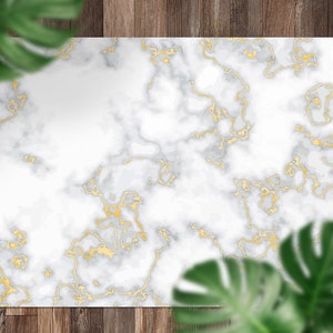 Marble Abstract Golden Glitter Vinyl Rug, Gold Vinyl Runner, White Floorcloth Vinyl Mat, Marble Linoleum Floor