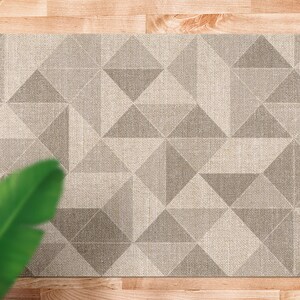 Carpet Triangles Lette Vinyl Rug, Beige Vinyl Runner, Brown Floorcloth Vinyl Mat, Geometric Linoleum Floor