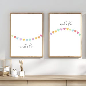 Inhale Exhale Regenbogen Printable | Achtsamkeits-Wand-Kunst | Ecke ruhige Ecke Poster | Therapie Büro Dekor | Yoga-Atmung | Digitaler Download