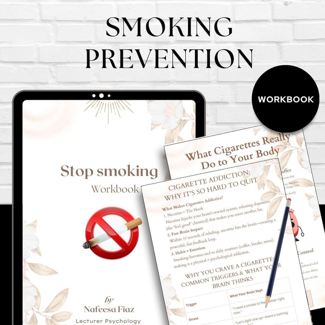 Quit Smoking Planner Printable CBT Journal for Addiction Recovery Mental Health Tracker Digital ...