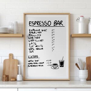 Menu do Espresso Bar – Arte com tema de café, Arte de canto de café, Arte minimalista, Impressões de parede de cozinha