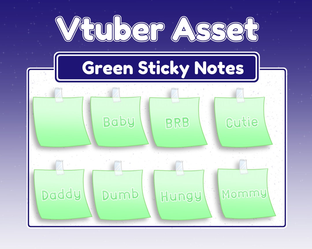 Green Sticky Notes Vtuber Assets, 7 Colours Pngtuber, Youtube, Twitch