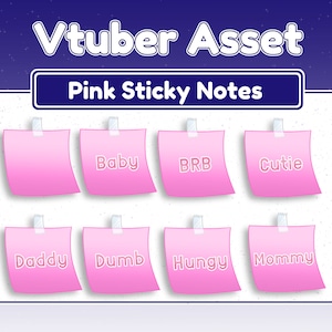 Pink Sticky Notes Vtuber Assets, 7 colours PNG-tuber, Youtube, twitch, streamlabs, OBS