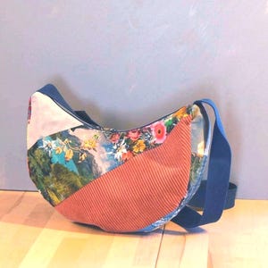 Handmade Canvas Moon Bag Crossbody Shoulder Tote Patchwork Hippie Festival Purse Bohemian Style Messenger
