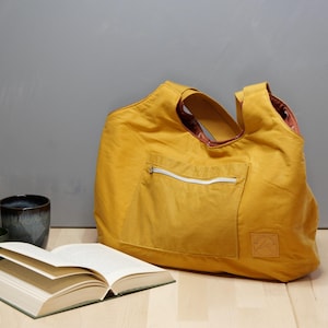Handmade Waterproof Oilskin Tote Bag -  Yellow Canvas Market Shopper - Shoulder Bag -  Gift for Her