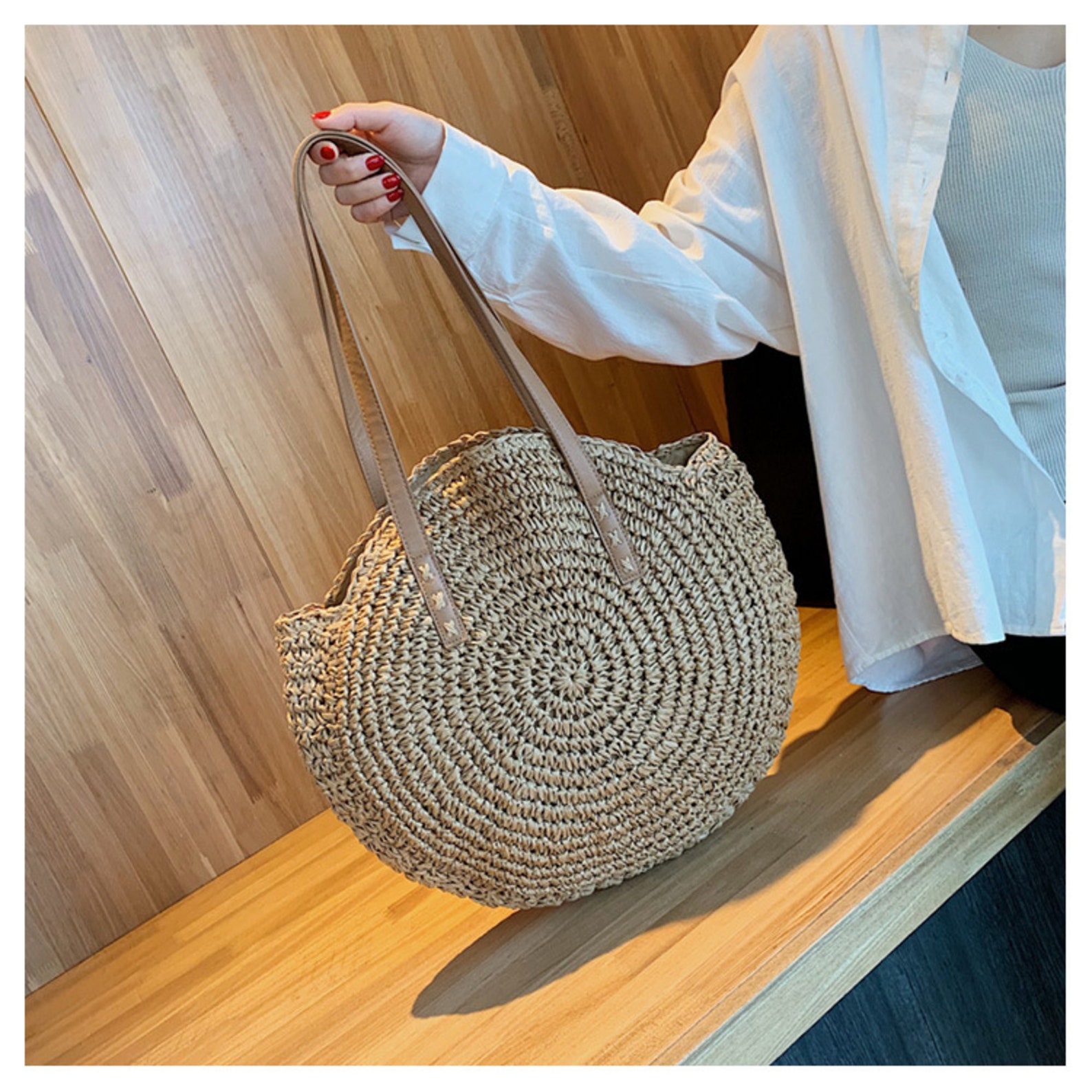 Straw Round Bag Straw Beach Bag Handmade Bag Straw Woven Etsy UK